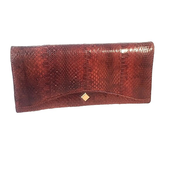 Snakeskin Clutch with Gold Chain Brown Snake Shoulder Bag Purse 70's Very Nice - Picture 2 of 16